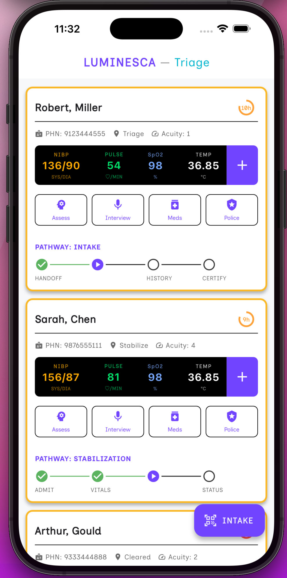 Luminesca Patient Cards Screen